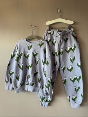 Mini Rodini Lily of the Valley AOP Sweatshirt & Jogger Set Size 7-9 Years
